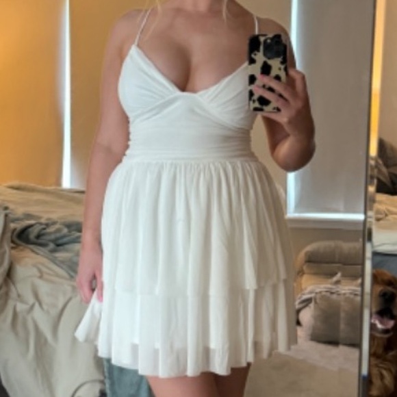 Halara White Backless Crisscross Lace Up Mesh Layered Mini Party Dress | NEW🩷 - Picture 10 of 14